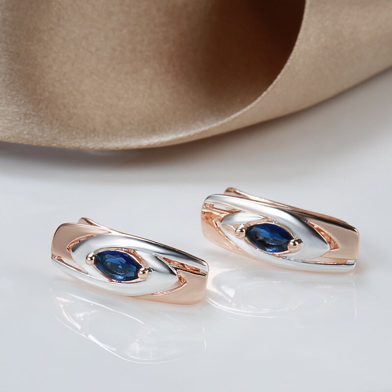 Blue Sapphire Earrings, Luxury Earrings, Rose Gold Earrings, Formal Earrings, Gift, Daily Jewelry, Zircon Stud Earrings, Unique Earrings