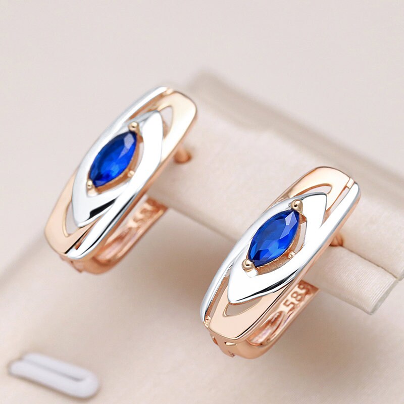 Blue Sapphire Earrings, Luxury Earrings, Rose Gold Earrings, Formal Earrings, Gift, Daily Jewelry, Zircon Stud Earrings, Unique Earrings
