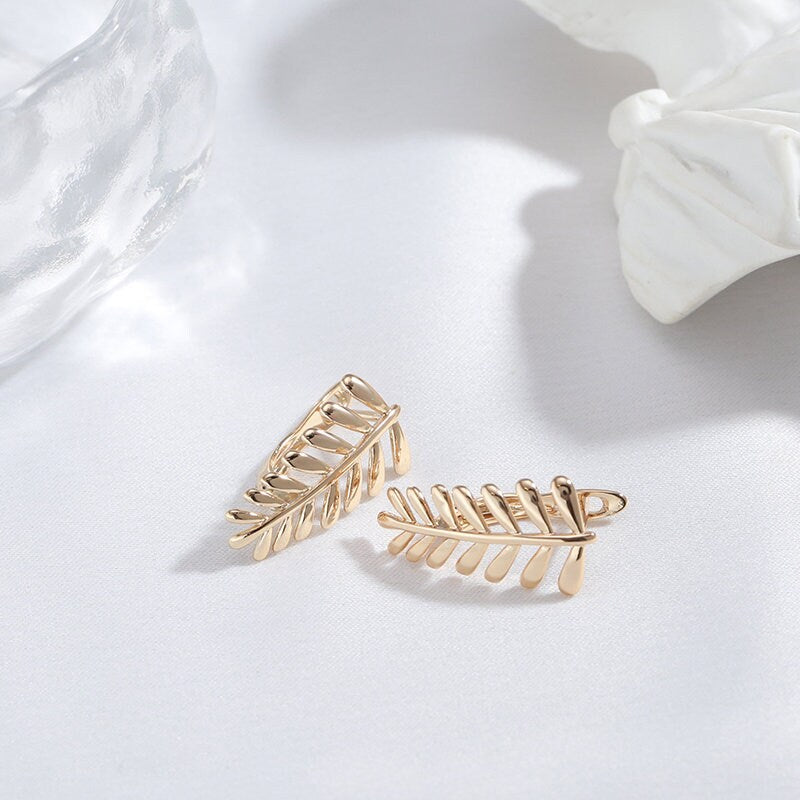 Oak Leaf Earrings, Rose Gold Leaf Earrings, Minimalist Luxury Earrings, Simple Rose Gold Earrings, Formal Earrings, Gift, Modern Earrings