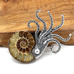 Load image into Gallery viewer, Octopus Brooch, Natural Shell Elegant Brooch, Statement Brooch, Modern Brooch, Suit Brooch, Good Luck Gift, Unique Brooch, Natural Stone

