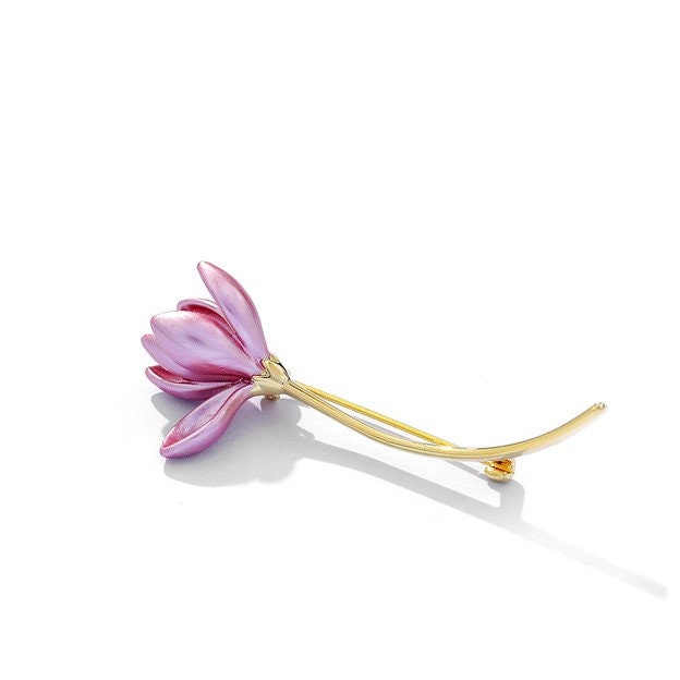 Enamel Pink Magnolia Flower Brooch