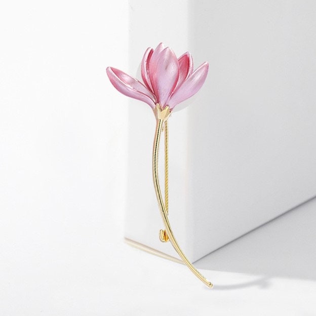 Enamel Pink Magnolia Flower Brooch