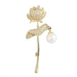 Load image into Gallery viewer, Gold Flower Brooch, Pearl CZ Elegant Brooch, Statement Brooch, Vintage Unique Brooch, Pearl Jewelry, Unique Gift, Modern Brooch, Suit Brooch
