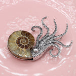 Load image into Gallery viewer, Octopus Brooch, Natural Shell Elegant Brooch, Statement Brooch, Modern Brooch, Suit Brooch, Good Luck Gift, Unique Brooch, Natural Stone
