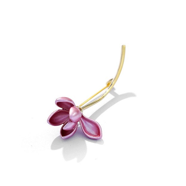 Enamel Pink Magnolia Flower Brooch