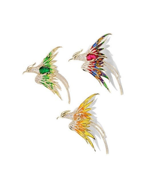 enamel phoenix bird brooch