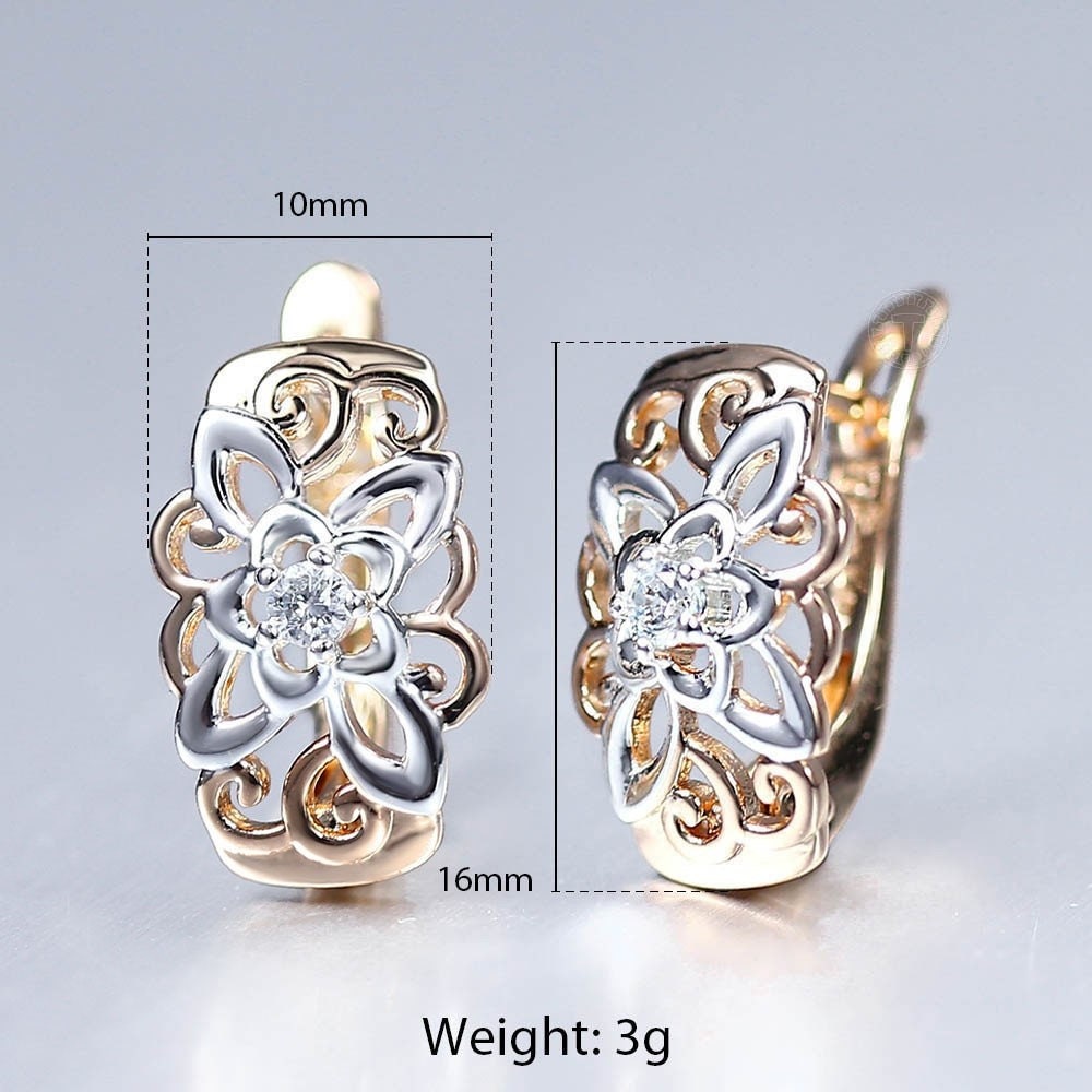 Rose Gold Flower Earrings, 24k Gold Earrings, Luxury Earrings, Unique Earrings Gift, Formal Earrings, Daily Jewelry, Bridal Earrings