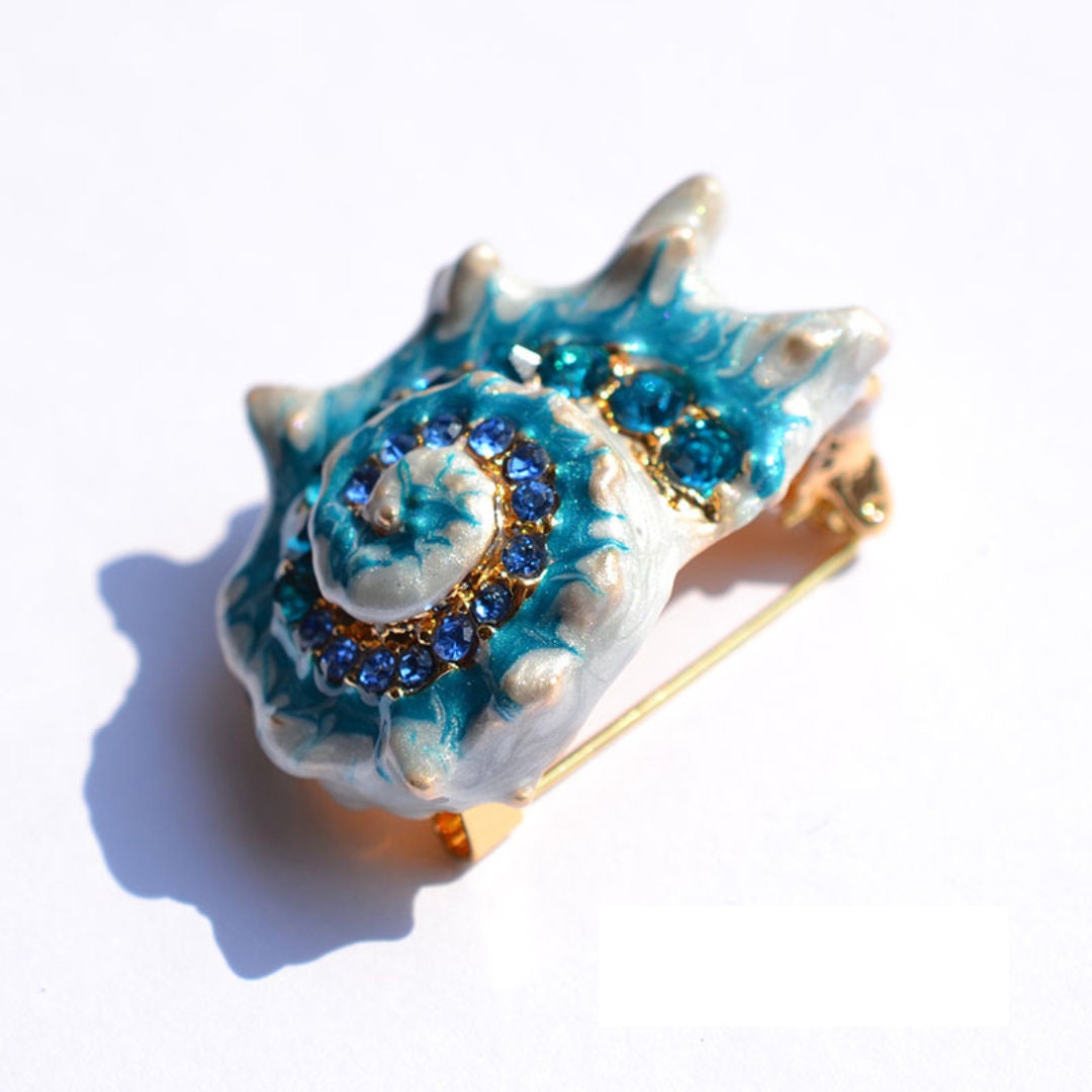 Blue Conch Enamel Brooch