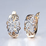 Load image into Gallery viewer, Rose Gold Flower Earrings, 24k Gold Earrings, Luxury Earrings, Unique Earrings Gift, Formal Earrings, Daily Jewelry, Bridal Earrings
