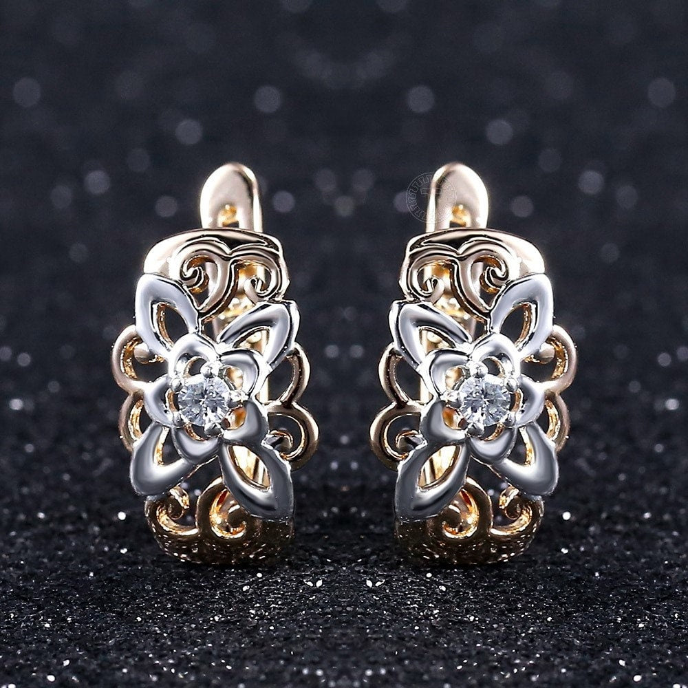 Rose Gold Flower Earrings, 24k Gold Earrings, Luxury Earrings, Unique Earrings Gift, Formal Earrings, Daily Jewelry, Bridal Earrings