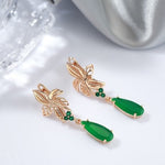 Load image into Gallery viewer, Flower Emerald Earrings, Luxury Earrings, Rose Gold Earrings, Formal Earrings Gift, Green Crystal Unique Earrings, Rose Gold Bridal Earrings
