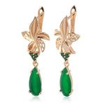 Load image into Gallery viewer, Flower Emerald Earrings, Luxury Earrings, Rose Gold Earrings, Formal Earrings Gift, Green Crystal Unique Earrings, Rose Gold Bridal Earrings
