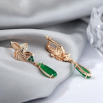 Load image into Gallery viewer, Flower Emerald Earrings, Luxury Earrings, Rose Gold Earrings, Formal Earrings Gift, Green Crystal Unique Earrings, Rose Gold Bridal Earrings
