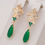 Load image into Gallery viewer, Flower Emerald Earrings, Luxury Earrings, Rose Gold Earrings, Formal Earrings Gift, Green Crystal Unique Earrings, Rose Gold Bridal Earrings
