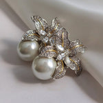 Load image into Gallery viewer, Luxury Earrings, Orchid Flower Earrings, Real Pearl Earrings, Formal Earrings, Bridal Earrings, Silver Earrings, Dangle Earrings
