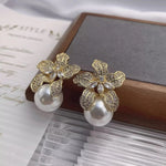Load image into Gallery viewer, Luxury Earrings, Orchid Flower Earrings, Real Pearl Earrings, Formal Earrings, Bridal Earrings, Silver Earrings, Dangle Earrings
