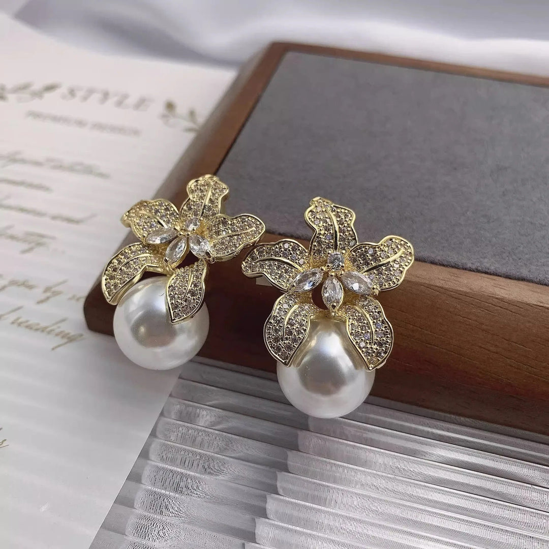 Luxury Earrings, Orchid Flower Earrings, Real Pearl Earrings, Formal Earrings, Bridal Earrings, Silver Earrings, Dangle Earrings