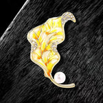 Load image into Gallery viewer, Enamel Yellow Leaf Brooch, Statement Brooch, Elegant Brooch, Vintage Brooch, Unique Gift, Suit Brooch, Daily Jewelry, Modern Brooch
