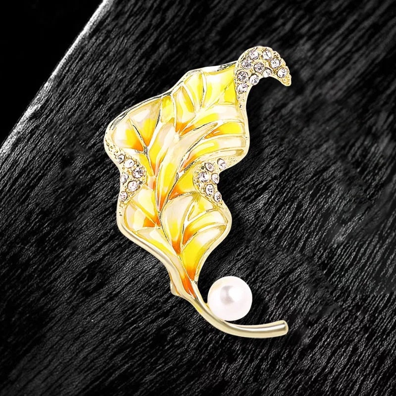 Enamel Yellow Leaf Brooch, Statement Brooch, Elegant Brooch, Vintage Brooch, Unique Gift, Suit Brooch, Daily Jewelry, Modern Brooch