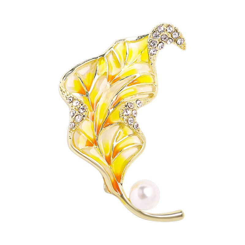 Enamel Yellow Leaf Brooch, Statement Brooch, Elegant Brooch, Vintage Brooch, Unique Gift, Suit Brooch, Daily Jewelry, Modern Brooch