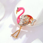 Load image into Gallery viewer, Pink Flamingo Brooch, Enamel Bird Brooch, Crystal Brooch, 18k Gold Elegant Brooch, Luxury Brooch, Gift, Modern Brooch, Unique Brooch
