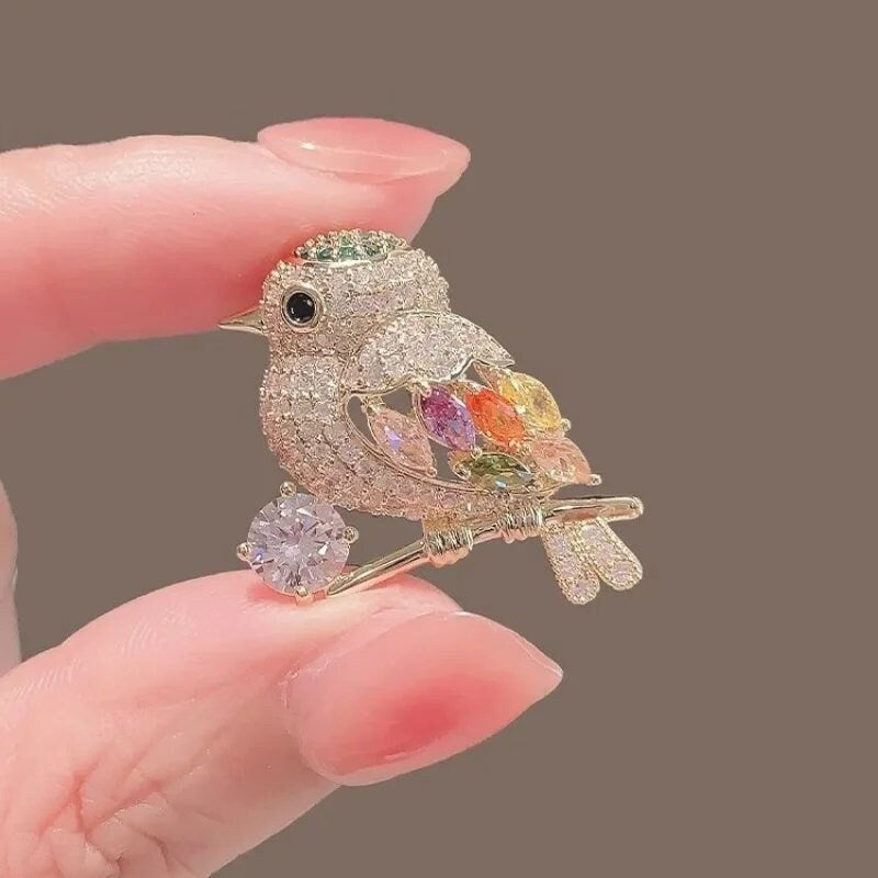 Crystal Bird Brooch, Little Elegant Brooch, Crystal Jewelry, Statement Brooch, Cute Brooch, Gift, Dress Brooch, Modern Brooch, Unique Brooch